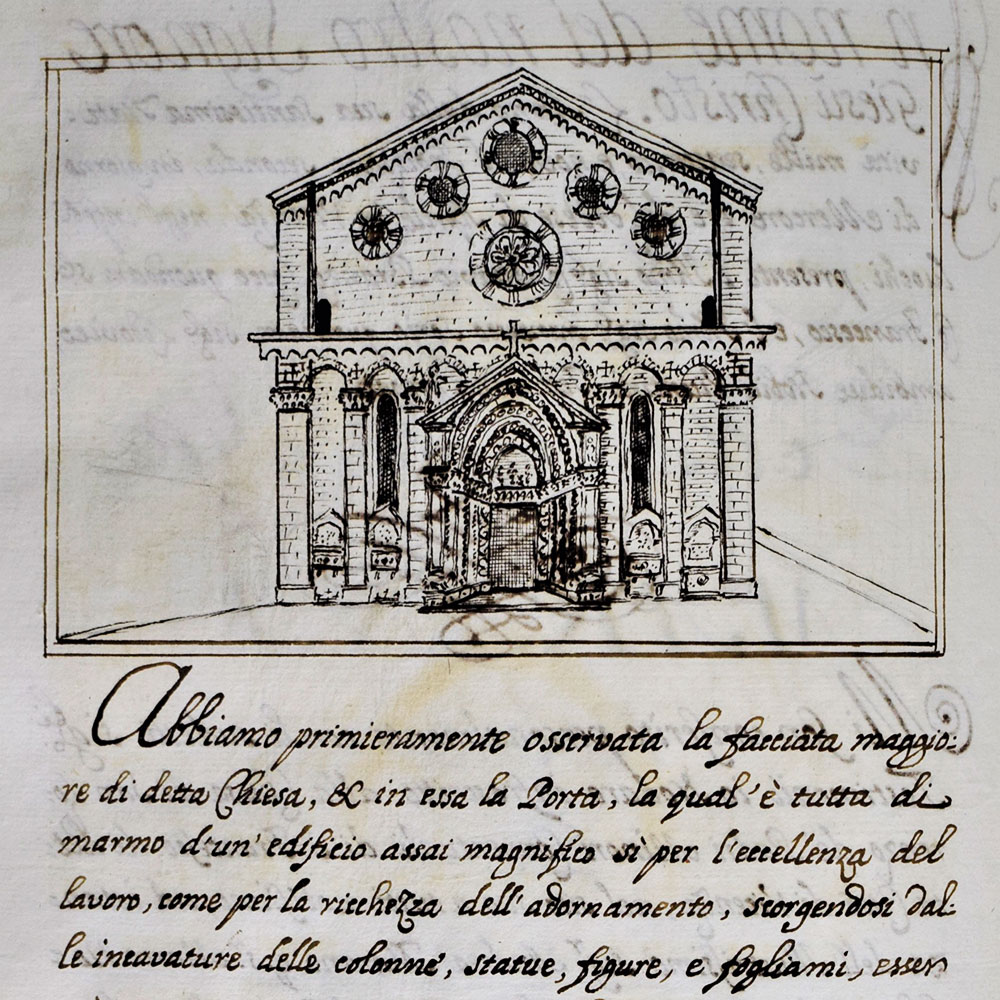 Disegno di facciata di chiesa e portale