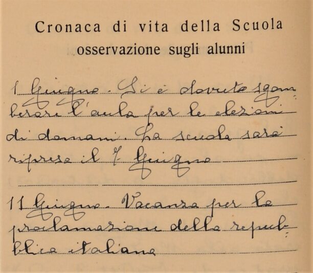 Estratto di registro di classe del giugno 1946